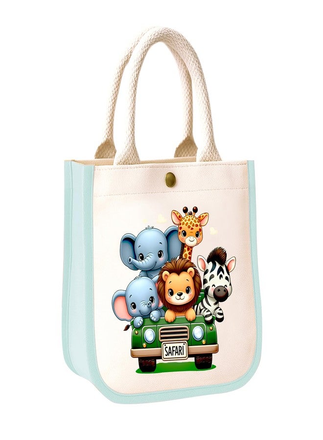 HOBBY INDIA Kids Lunch Bag | Cute & Stylish Mini Tiffin Bag for Boys & Girls | Cute Cotton Cartoon Design I Perfect For Picnic Tuition School, Preschool & Playschool (Jungle Safari) - Image 1
